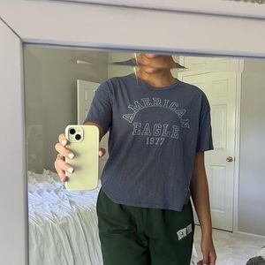 American Eagle Blue Flowy Lightweight T-shirt with Loose Neck Line